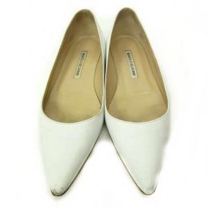 MANOLO BLAHNIK ポインテッドトゥパンプス フラットシューズ 美ライン 白 アイボリー 37 23.5cm