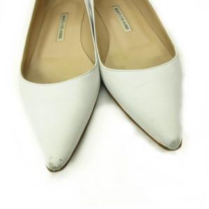 MANOLO BLAHNIK ポインテッドトゥパンプス フラットシューズ 美ライン 白 アイボリー 37 23.5cm