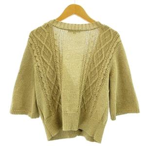 BURBERRY LONDON ケーブルニットカーディガン ショート丈 五分袖 金ボタン ベージュ 1 約S