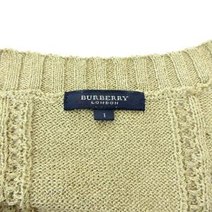 BURBERRY LONDON ケーブルニットカーディガン ショート丈 五分袖 金ボタン ベージュ 1 約S