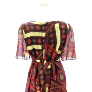 GRACE CONTINENTAL シルクワンピース ロングドレス スタッズ エスニック柄 ブラウン パープル 36 約S