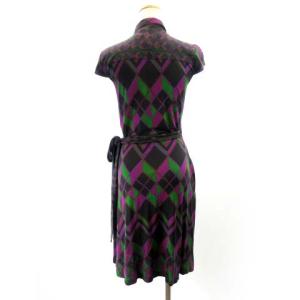 DIANE von FURSTENBERG ドレス ラップワンピース シルク ひざ丈 和柄 総柄 パープル グリーン 6 M