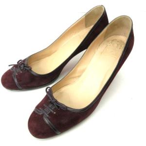 リボンスエードハイヒールパンプス ワインレッド