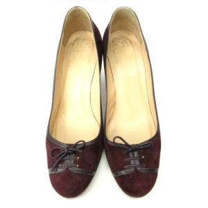 Christian Louboutin リボンスエードハイヒールパンプス ワインレッド