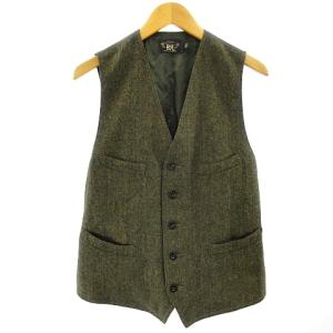 ヘリンボーンツイードベスト ジレ ウール S オリーブ