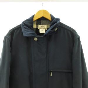 HERMES ステンカラーコート 裏地チェック ジップアップ 48