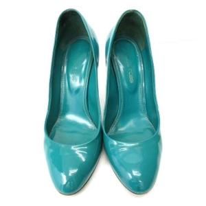 Sergio Rossi ラウンドトゥパンプス ハイヒール パテントレザー グリーン 37 約24cm RRR