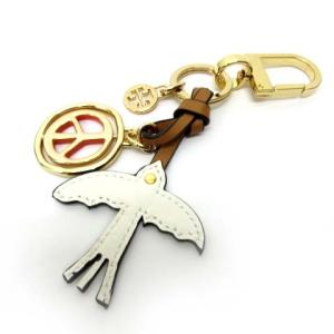 TORY BURCH キーホルダー キーリング バッグチャーム レザー 牛革 錨マーク ゴールド ブラウン