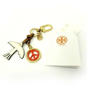 TORY BURCH キーホルダー キーリング バッグチャーム レザー 牛革 錨マーク ゴールド ブラウン