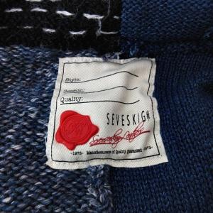 Seveskig ハンドメイド パッチワーク ショールカラー ガウン インディゴ ブラック ブルー