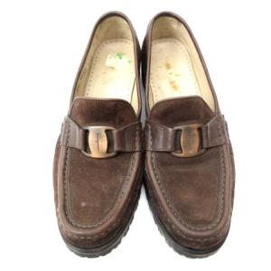 Salvatore Ferragamo SPORTS ヴァラ ローファー スウェード 7 24cm ブラウン