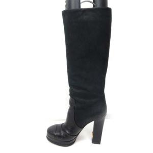 CHANEL HIGH BOOTS WAX SUE ロングブーツ ココマーク ヌバックレザー 38.5 ブラック