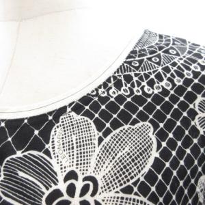 LEONARD FASHION カットソー 半袖 クルーネック ロゴプリント 花柄  ブラック M