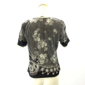 LEONARD FASHION カットソー 半袖 クルーネック ロゴプリント 花柄  ブラック M