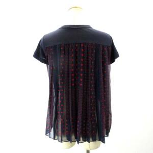 カットソー Tシャツ 半袖 ドッキング バックプリーツ ハートプリント ネイビー 1