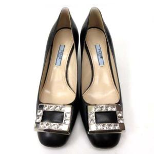 PRADA パンプス クリスタルビジュー 37 ブラック