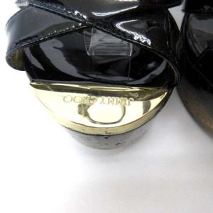 JIMMY CHOO アンクルストラップサンダル パテントレザー ウェッジヒール ブラック 34 約21.5cm RRR