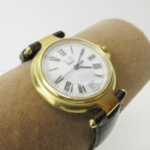 dunhill 腕時計 革ベルト ミレニアム クォーツ ヴィンテージ 稼働品 ブラウン ゴールド ホワイト WY