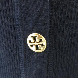 TORY BURCH ニットカーディガン 長袖 ゴールドロゴボタン ウール ネイビー S ECR12