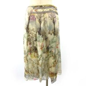 KENZO ヴィンテージ シルクロングスカート 花柄プリント グレー 38 約M