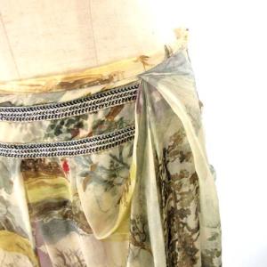 KENZO ヴィンテージ シルクロングスカート 花柄プリント グレー 38 約M