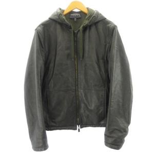 リバーシブル ラムレザー ブルゾン ジャケット L カーキ ブラック 