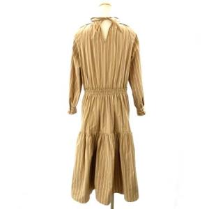 Drawer ストライプギャザーワンピース ロング ティアード 36 ベージュ