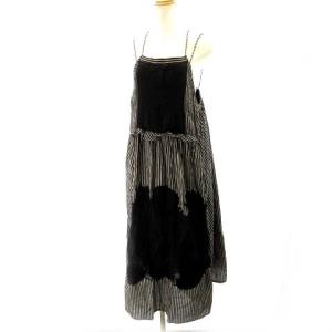 近年モデル キャミワンピース ストライプ 刺繍 ブラック