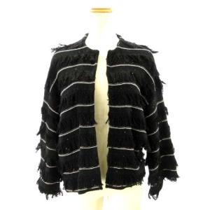 ニットフリンジカーディガン ノーカラージャケット スパンコール 1 ブラック