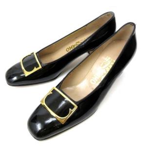 ゴールドバックルガラスレザーパンプス 5 1 ブラック 