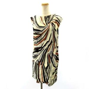 ノースリーブワンピース ドレス ひざ丈 プッチ柄 M ブラウン