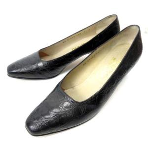 型押しレザーパンプス 8 ブラック