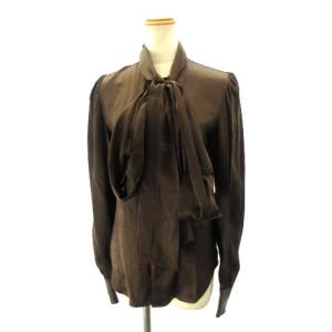 シルクブラウス ボウタイシャツ リボン 長袖 ブラウン 2