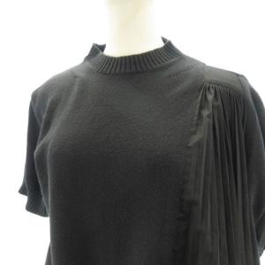 sacai 19年 19-04304 ニット 半袖 プリーツ クルーネック ドッキング 1 ブラック 
