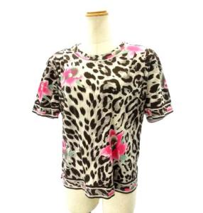 FASHION Tシャツ 半袖 レオパード 花柄 ブラウン L