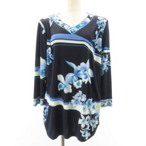 FASHION カットソー Vネック 花柄 LL ネイビー