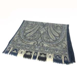 ETRO ストール ペイズリー柄 ウール×シルク 115cm×31cm ネイビー