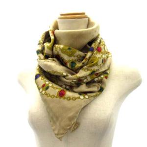 CHANEL スカーフ ココマーク ビジュー ゴールドチェーンプリント ベージュゴールド