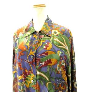 Salvatore Ferragamo シルクシャツ ブラウス 花柄 ボタニカル S ブルー