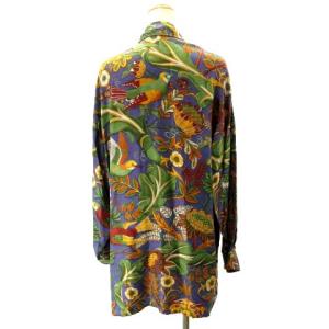 Salvatore Ferragamo シルクシャツ ブラウス 花柄 ボタニカル S ブルー