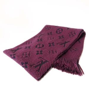 LOUIS VUITTON 413287 エシャルプロゴマニア マフラー モノグラム シルク ウール 紫
