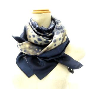 レオパード柄シルクスカーフ 86cm×88cm ネイビー 
