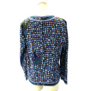 LEONARD FASHION 長袖カットソー シルク混 モザイク柄 M 青