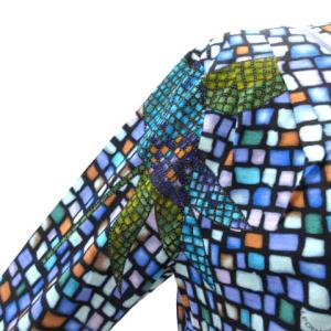 LEONARD FASHION 長袖カットソー シルク混 モザイク柄 M 青