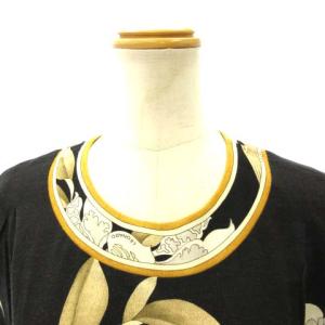 LEONARD FASHION カットソー 花柄 シルク混 L ブラック ベージュ