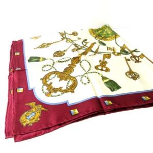 HERMES LES CLES カレ90 スカーフ ストール 大判 鍵柄 キーモチーフ シルク 赤