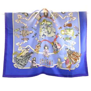 カレ90 スカーフ HELLO DOLLY アンティークドール シルク100％ パープル