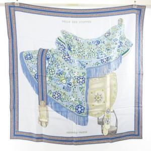 21SS SELLE DES STEPPES カレ90 シルク スカーフ ブルー