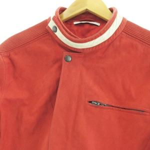 YVES SAINT LAURENT rive gauche ライダース バイカー ジャケット スムースレザー イタリア製 ロゴ刺繍 50 レッド