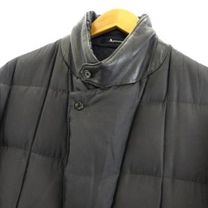 Aquascutum シルク100％ ダウンコート 羊革 ラムレザー 部分使い アウター ロング丈 ブラック M